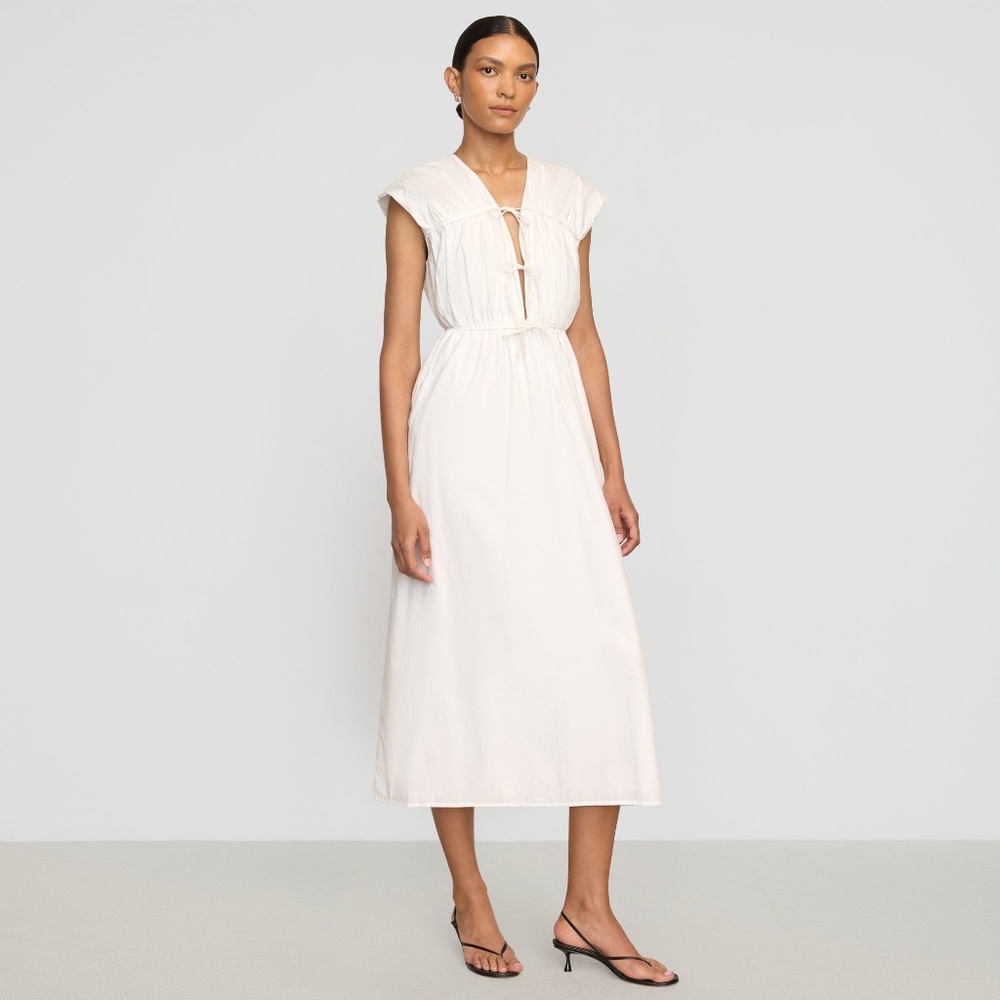 Modern Citizen Shreya Tie-Front Organic Cotton Dress Size MSoft White / M